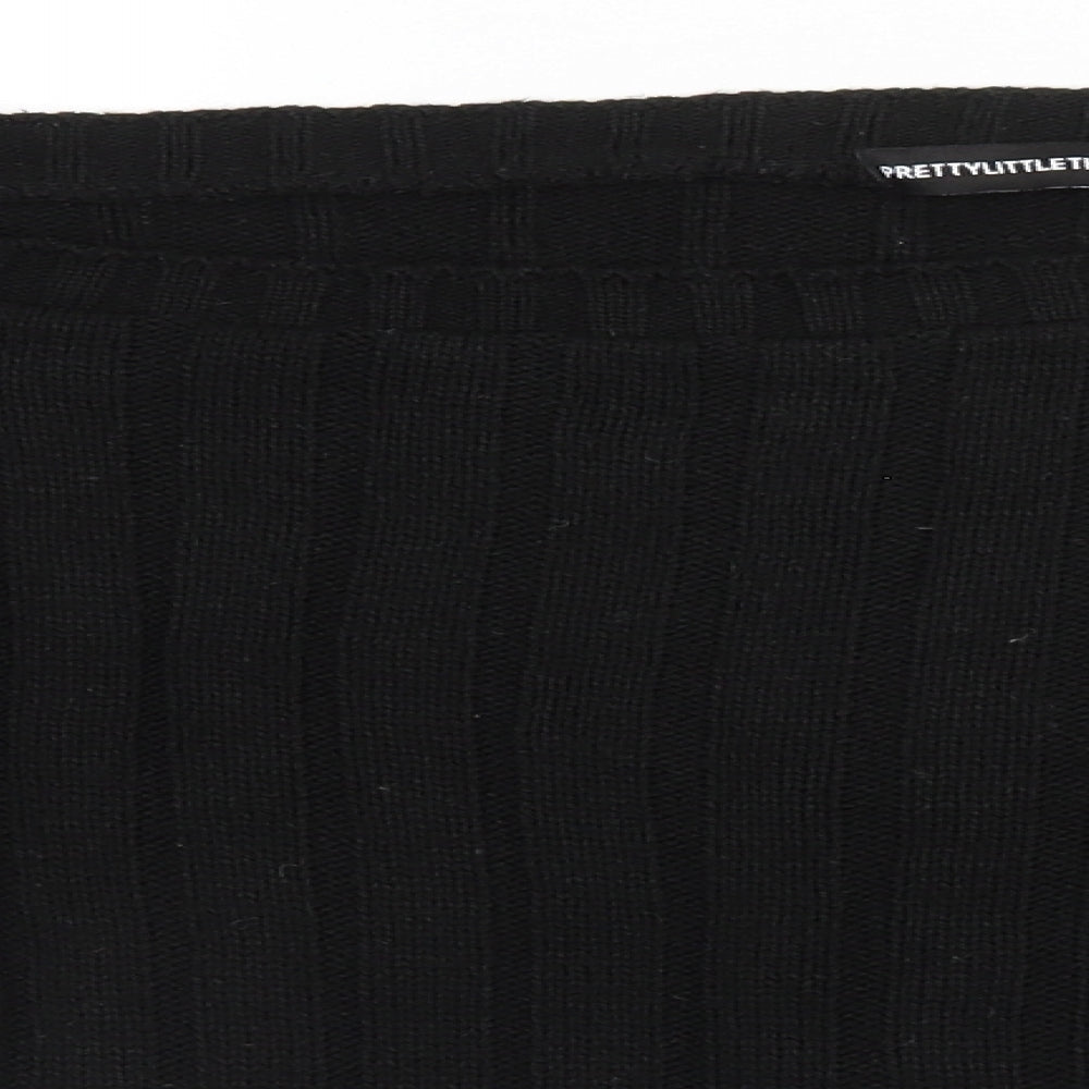 PRETTYLITTLETHING Womens Black Scoop Neck Striped Acrylic Pullover Jumper Size M