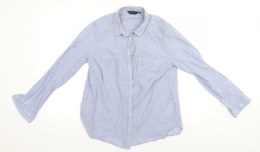 New Look Womens Blue Striped Cotton Basic Button-Up Size 12 Collared