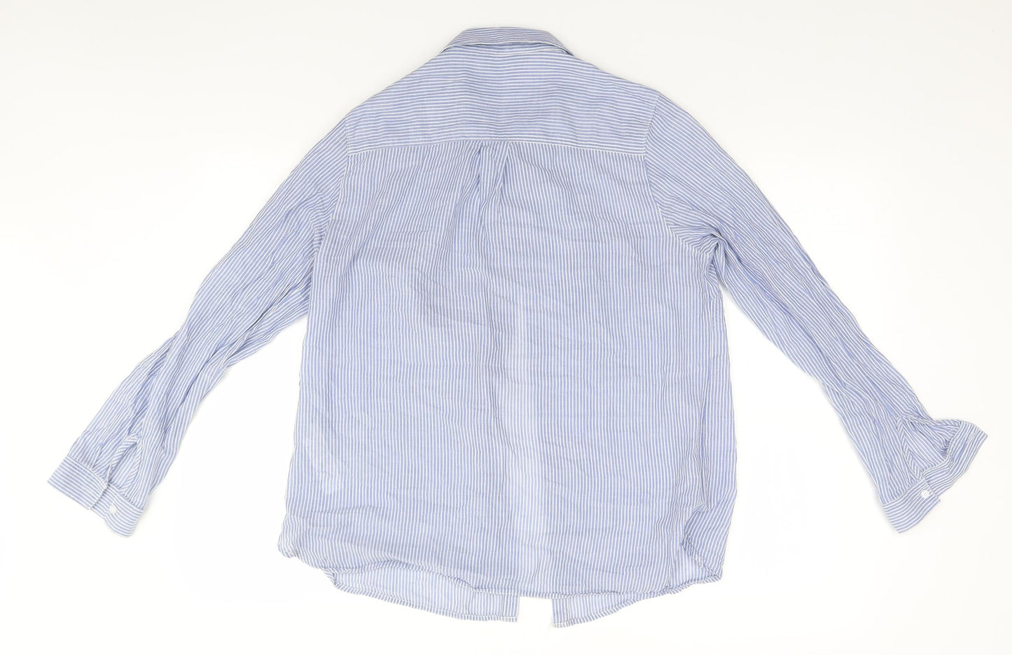 New Look Womens Blue Striped Cotton Basic Button-Up Size 12 Collared