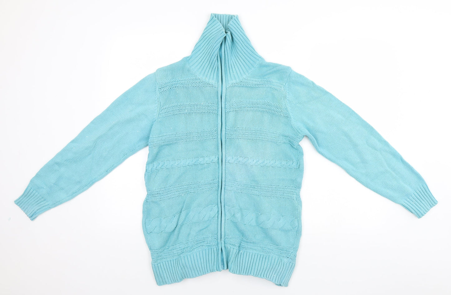 BM Womens Blue High Neck  Cotton Full Zip Jumper Size M