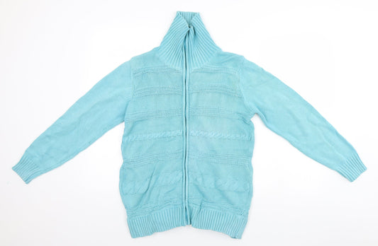 BM Womens Blue High Neck  Cotton Full Zip Jumper Size M