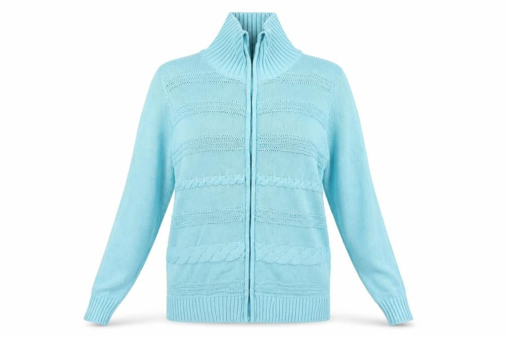 Bonmarché Womens Blue High Neck Cotton Full Zip Jumper Size M