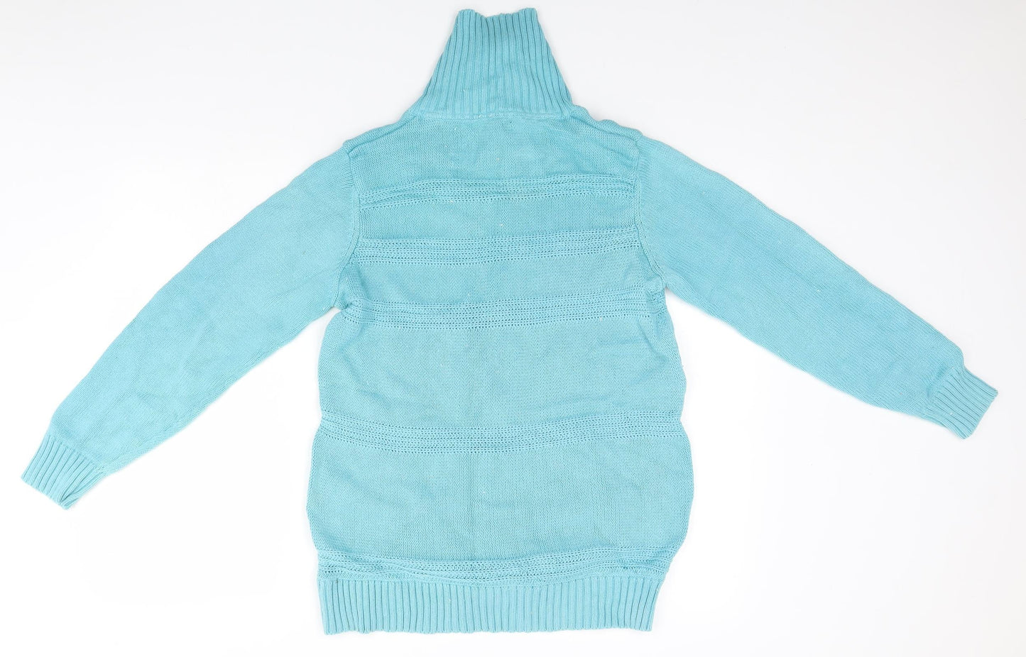 BM Womens Blue High Neck  Cotton Full Zip Jumper Size M