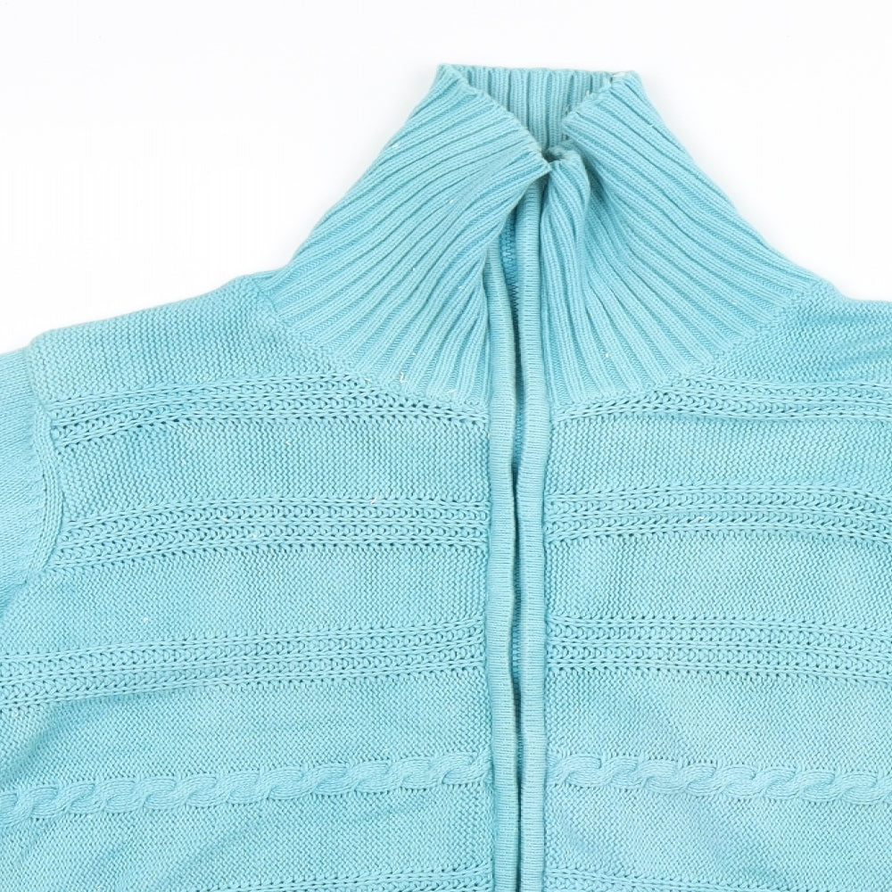 BM Womens Blue High Neck  Cotton Full Zip Jumper Size M