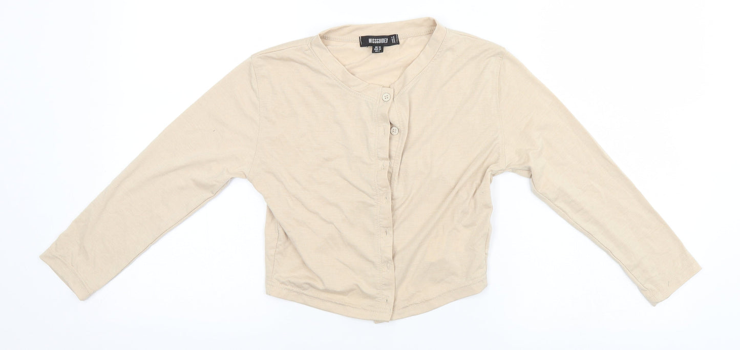 Missguided Womens Beige Round Neck  Polyester Cardigan Jumper Size 10