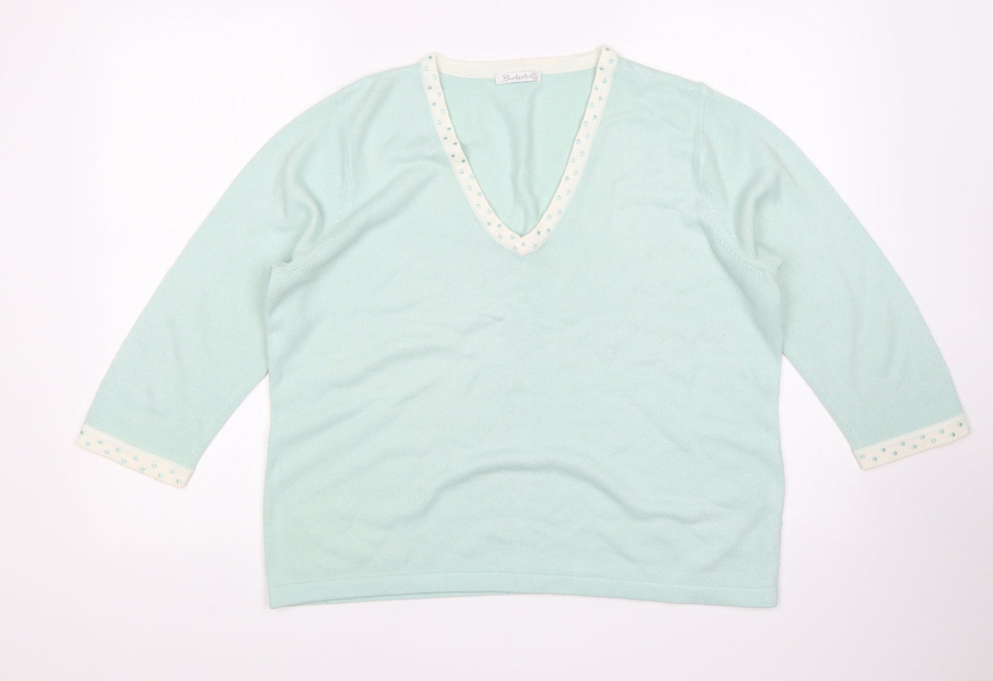 Berkertex Womens Green V-Neck  Acrylic Pullover Jumper Size 18