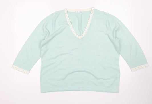 Berkertex Womens Green V-Neck  Acrylic Pullover Jumper Size 18