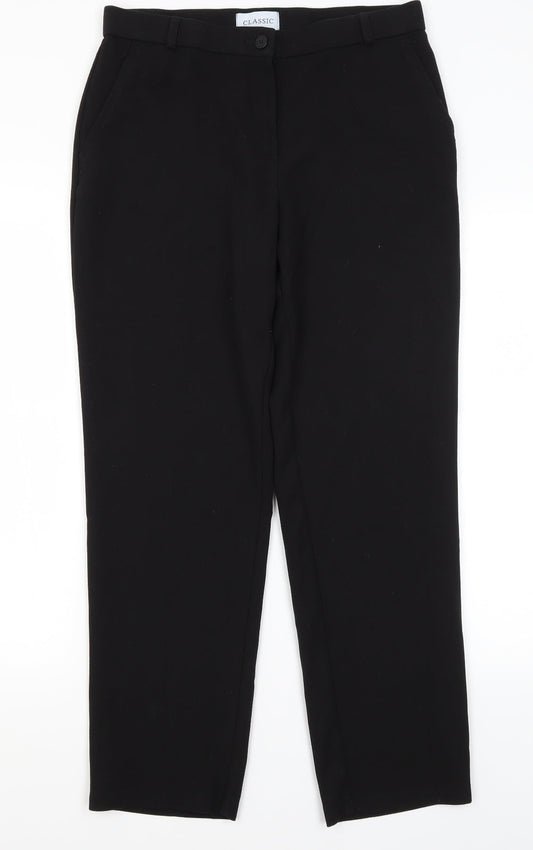 M&S Womens Black  Polyester Dress Pants Trousers Size 12 L28.5 in Regular