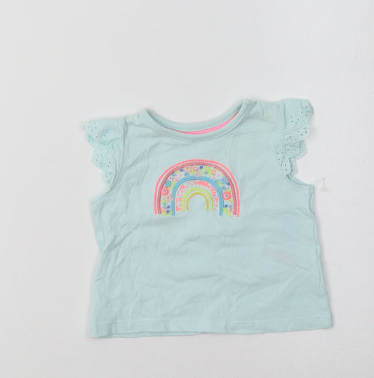 F&F Baby Blue  Cotton Basic Blouse Size 0-3 Months Crew Neck  - Rainbow