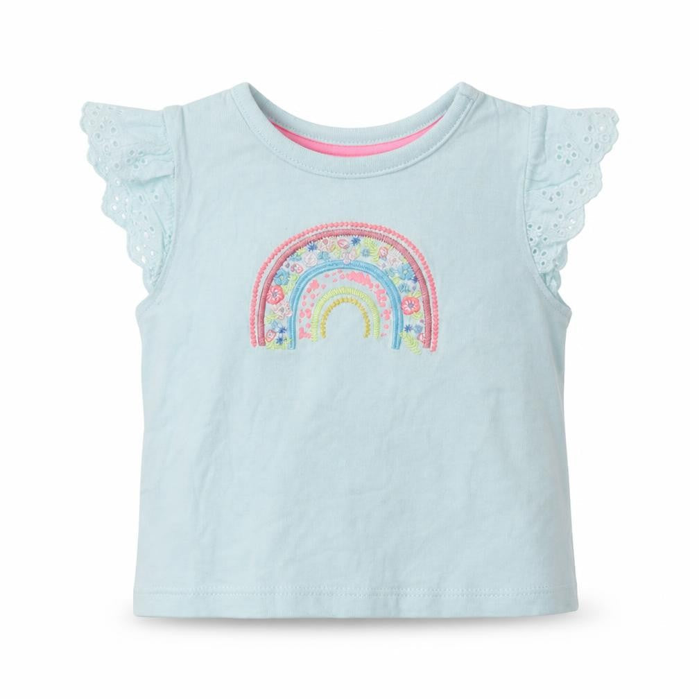 F&F Baby Blue  Cotton Basic Blouse Size 0-3 Months Crew Neck  - Rainbow