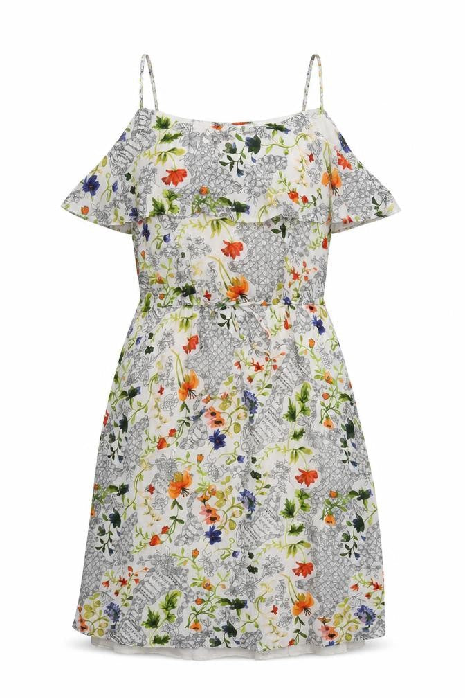 Max Jeans Womens White Floral  Fit & Flare  Size M Round Neck