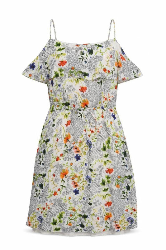 Max Jeans Womens White Floral  Fit & Flare  Size M Round Neck