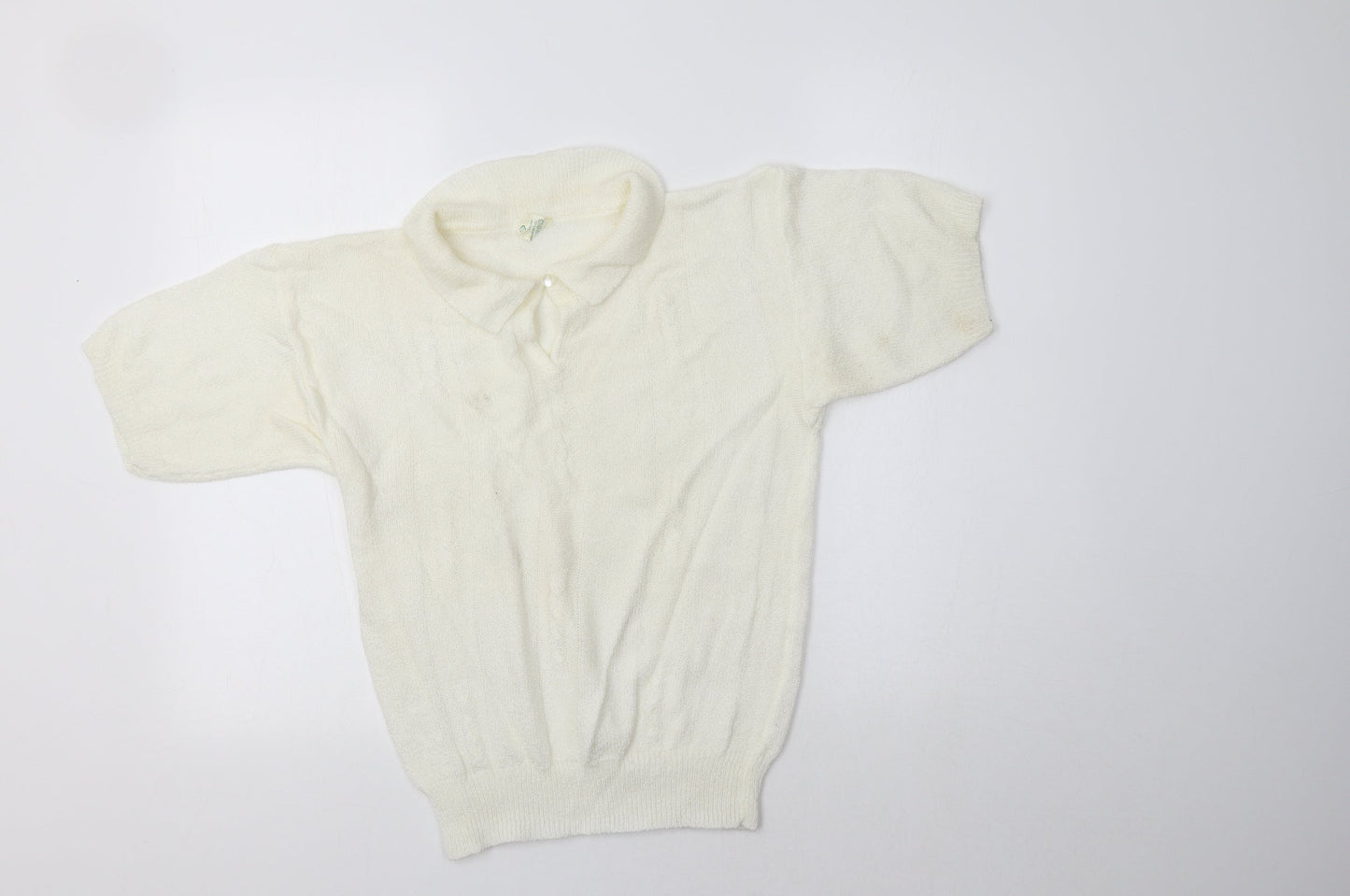 Canda Womens Ivory Collared  Acrylic Pullover Jumper Size M