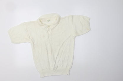 Canda Womens Ivory Collared  Acrylic Pullover Jumper Size M