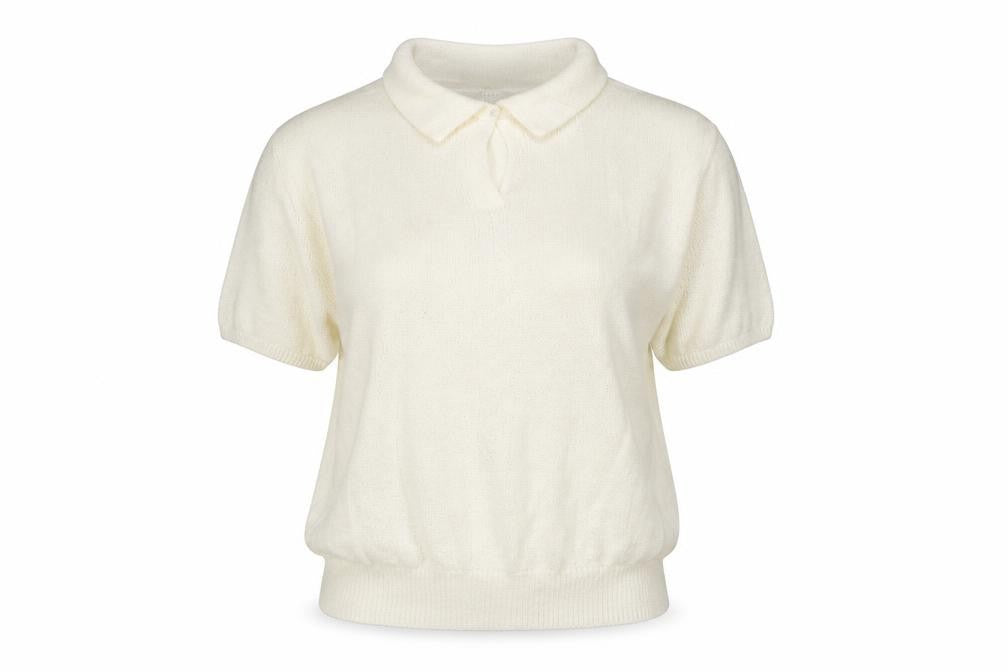 Canda Womens Ivory Collared  Acrylic Pullover Jumper Size M