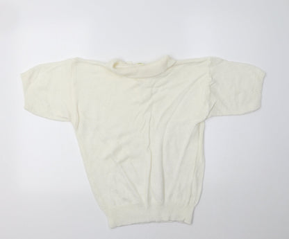 Canda Womens Ivory Collared  Acrylic Pullover Jumper Size M