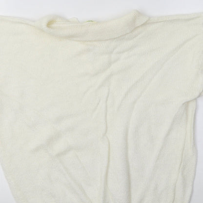 Canda Womens Ivory Collared  Acrylic Pullover Jumper Size M