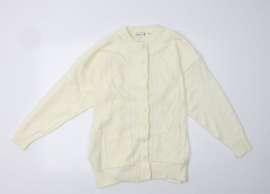 Emily Claire Womens Ivory Crew Neck  Acrylic Cardigan Jumper Size M