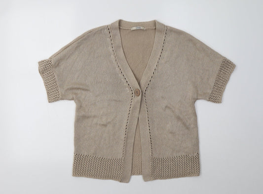 M&S Womens Beige V-Neck  Acrylic Cardigan Jumper Size 10