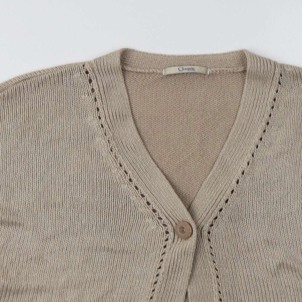 M&S Womens Beige V-Neck  Acrylic Cardigan Jumper Size 10