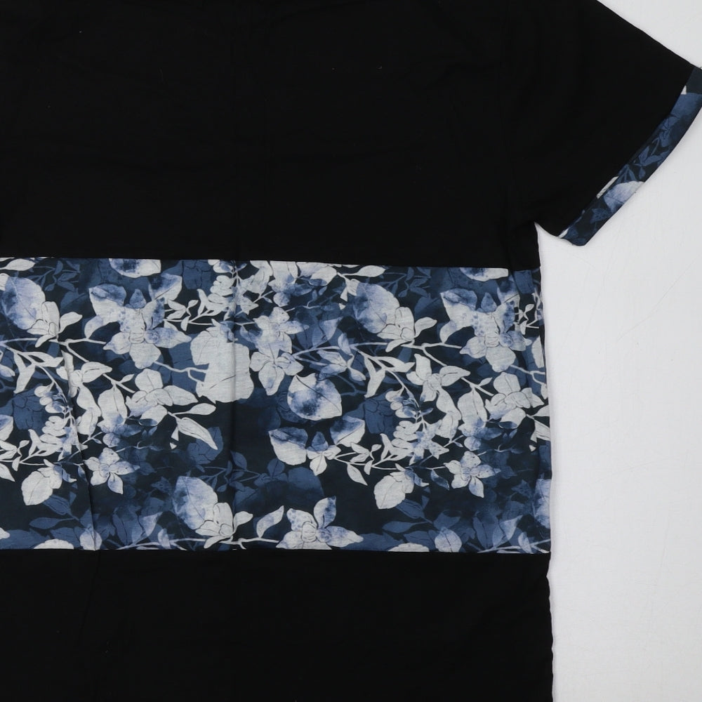 Primarkl Womens Black Floral Polyester Basic T-Shirt Size S Crew Neck - Legacy