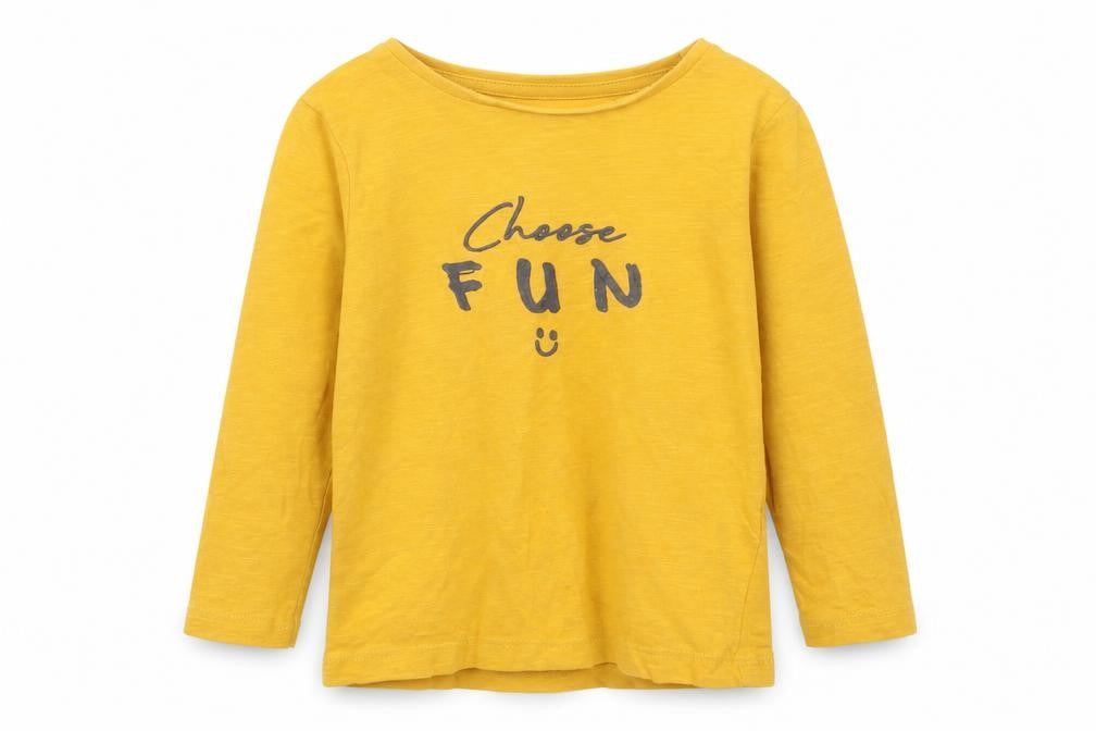 F&F Baby Yellow  Cotton Basic T-Shirt Size 12-18 Months Round Neck  - CHEESE FUN