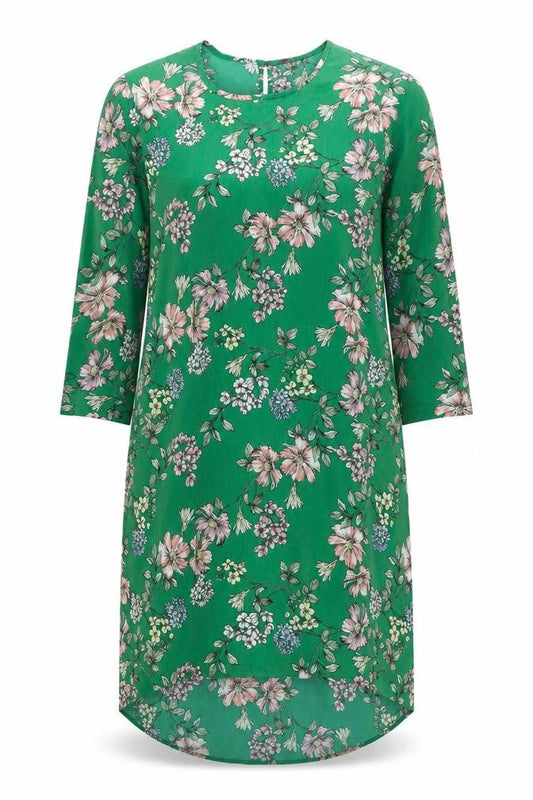 New Look Womens Green Floral Polyester A-Line  Size 12 Round Neck