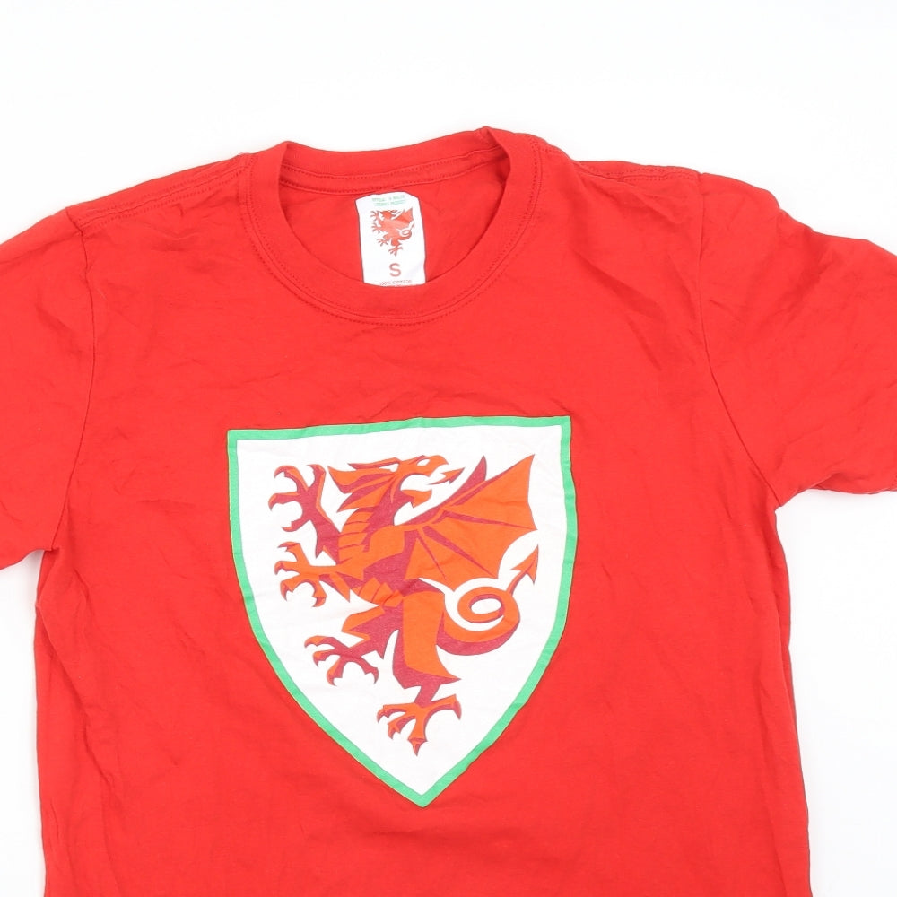Wales Mens Red  Cotton  T-Shirt Size S Round Neck