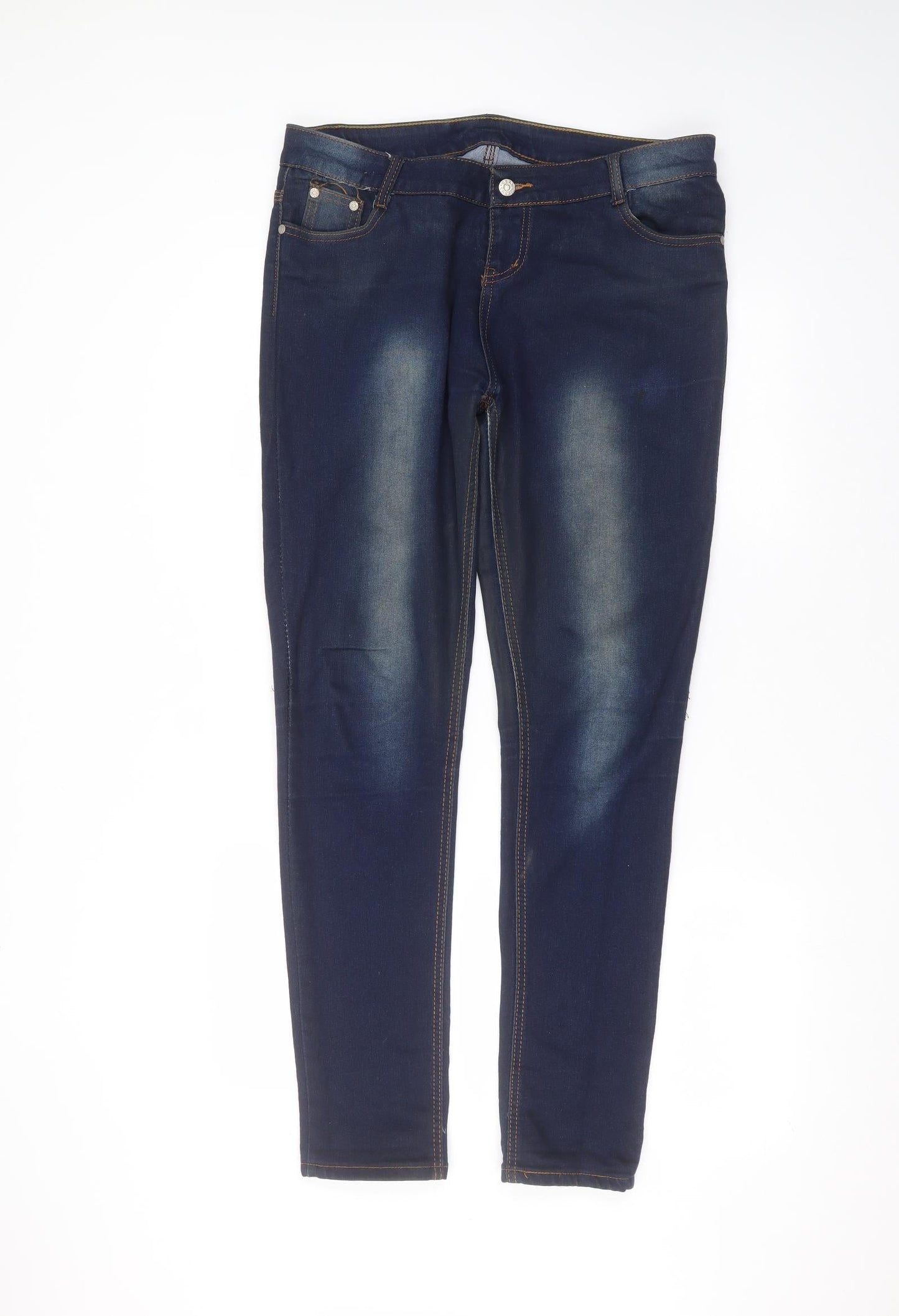 Preworn Womens Blue  Cotton Skinny Jeans Size 8 L30 in Regular