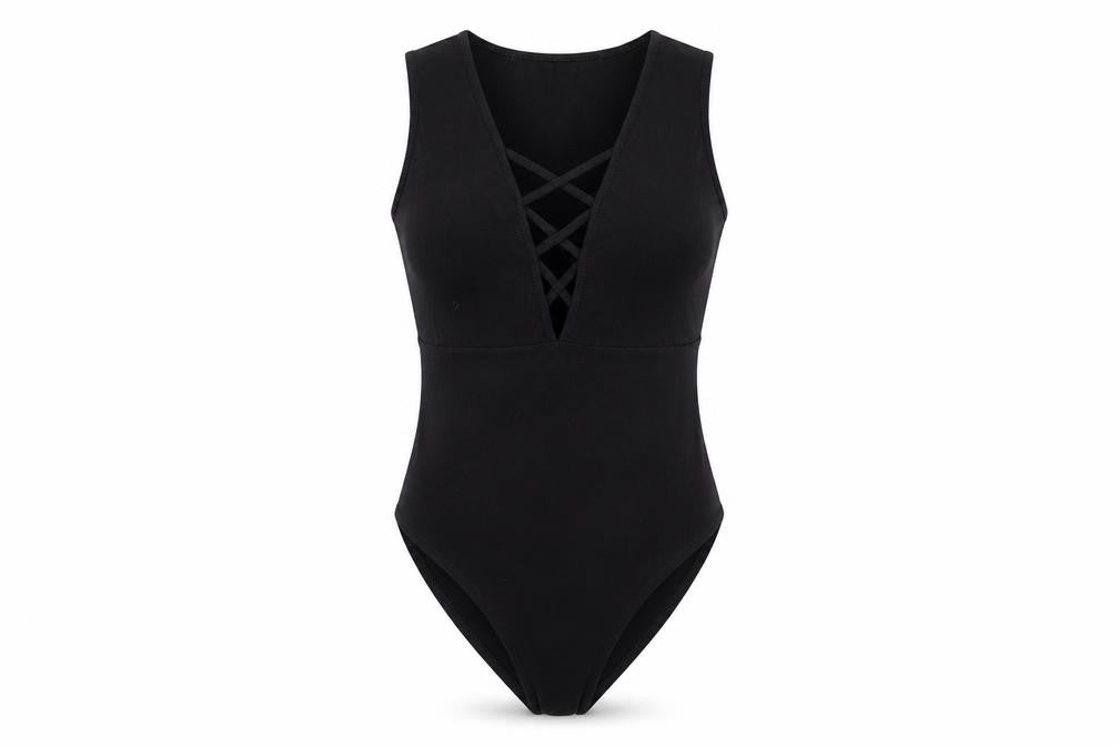 New Look Womens Black  Cotton Bodysuit One-Piece Size 10