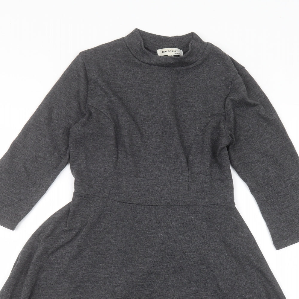 Monteau Womens Grey  Polyester A-Line  Size S Round Neck