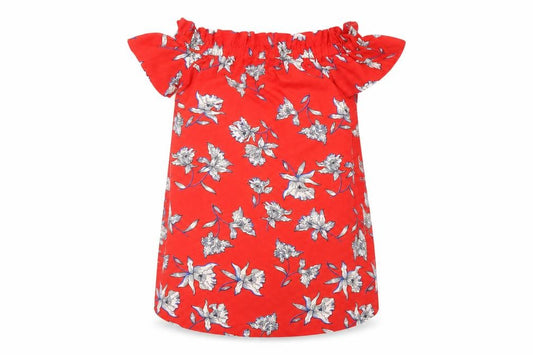 Atmosphere Womens Red Floral Polyester Basic Blouse Size 10 Off the Shoulder