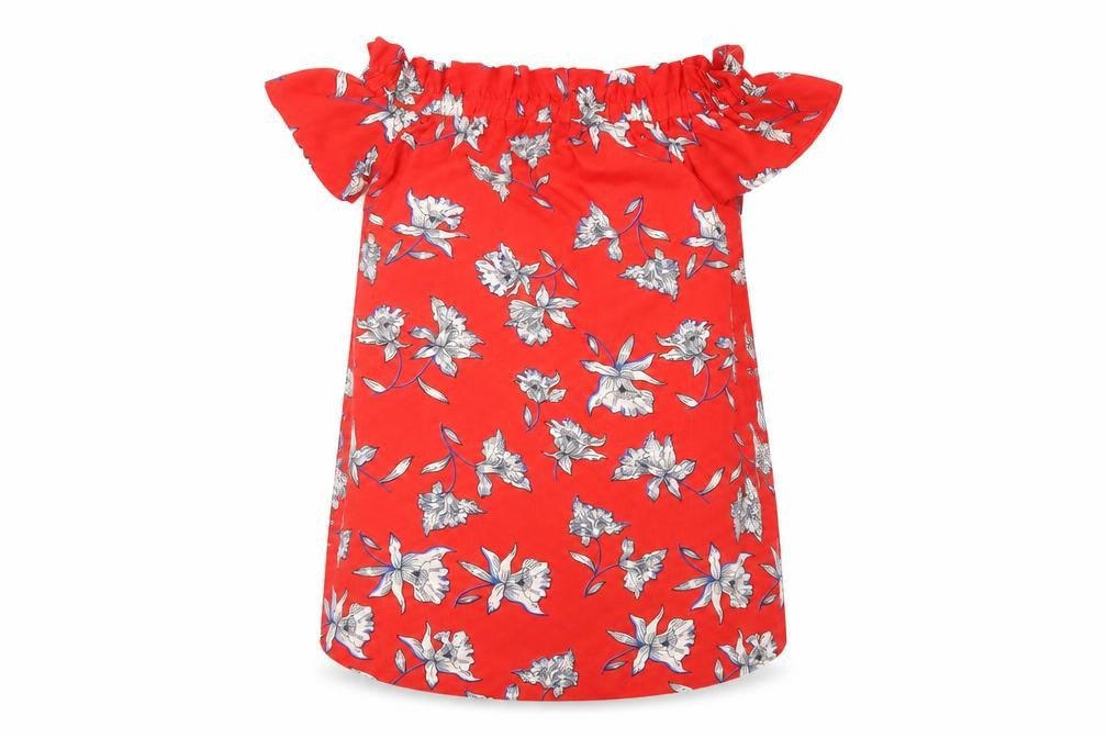 Atmosphere Womens Red Floral Polyester Basic Blouse Size 10 Off the Shoulder