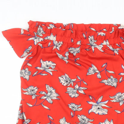 Atmosphere Womens Red Floral Polyester Basic Blouse Size 10 Off the Shoulder