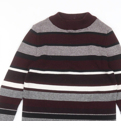 New Look Womens Red Striped Cotton Basic T-Shirt Size 10 Round Neck