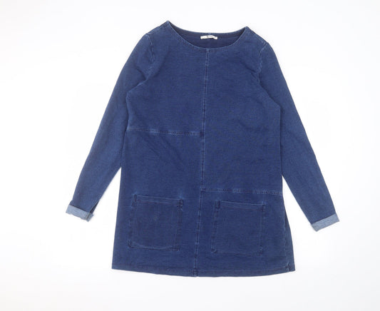 TU Womens Blue  Cotton Basic T-Shirt Size 10 Round Neck