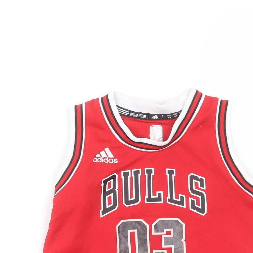 adidas Boys Red  Polyester Basic Tank Size 3 Years Round Neck