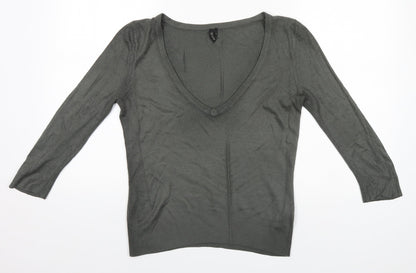 Topshop Womens Grey V-Neck  Acrylic Pullover Jumper Size 8