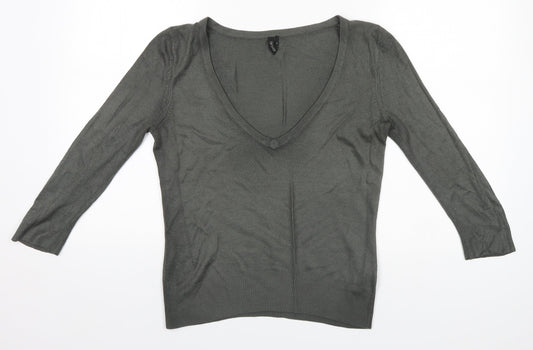 Topshop Womens Grey V-Neck  Acrylic Pullover Jumper Size 8