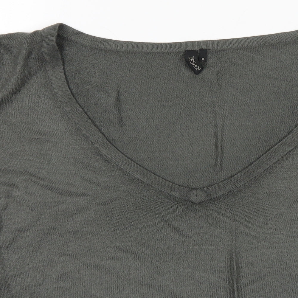 Topshop Womens Grey V-Neck  Acrylic Pullover Jumper Size 8
