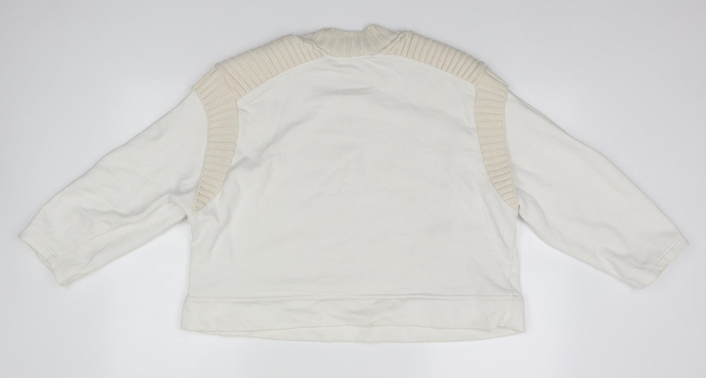 Zara Womens White Round Neck  Cotton Pullover Jumper Size M