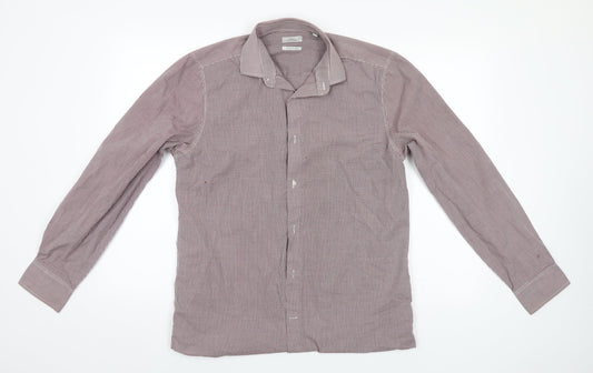 NEXT Mens Grey Check Polyester  Button-Up Size 15.5 Collared