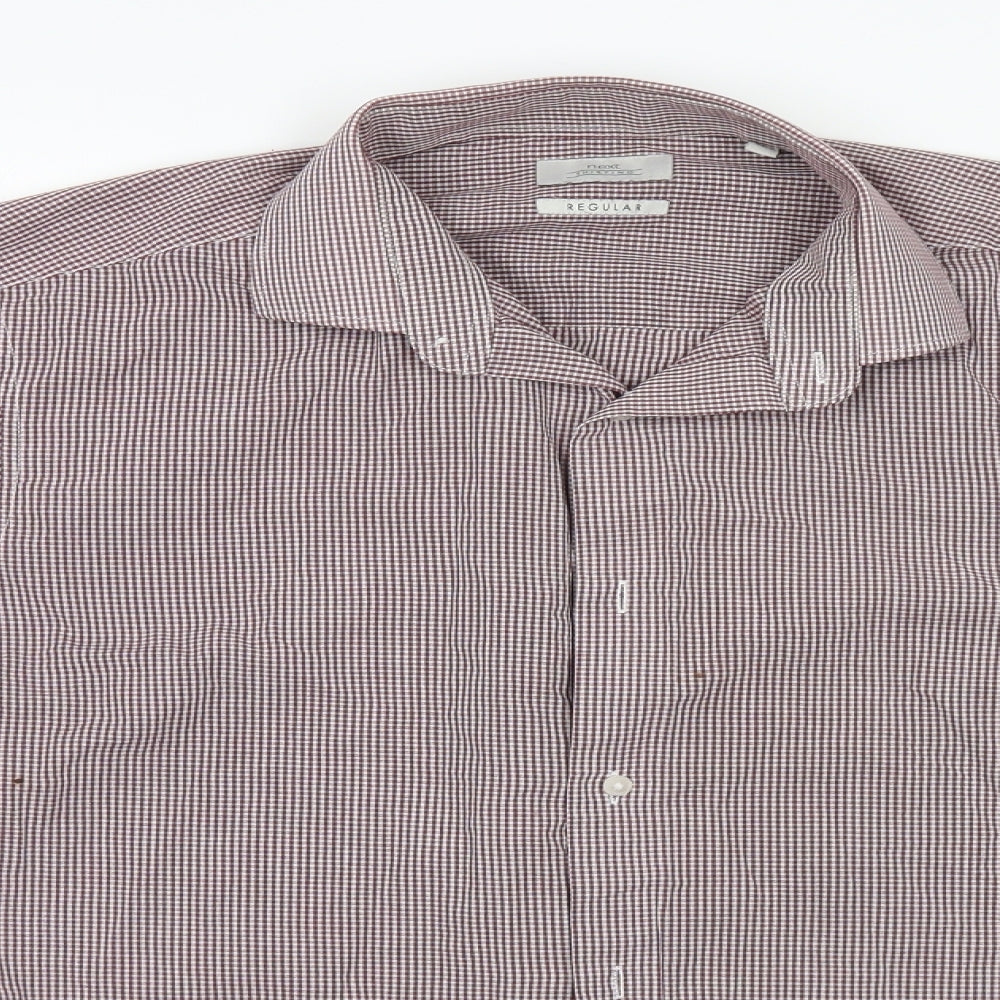 NEXT Mens Grey Check Polyester  Button-Up Size 15.5 Collared