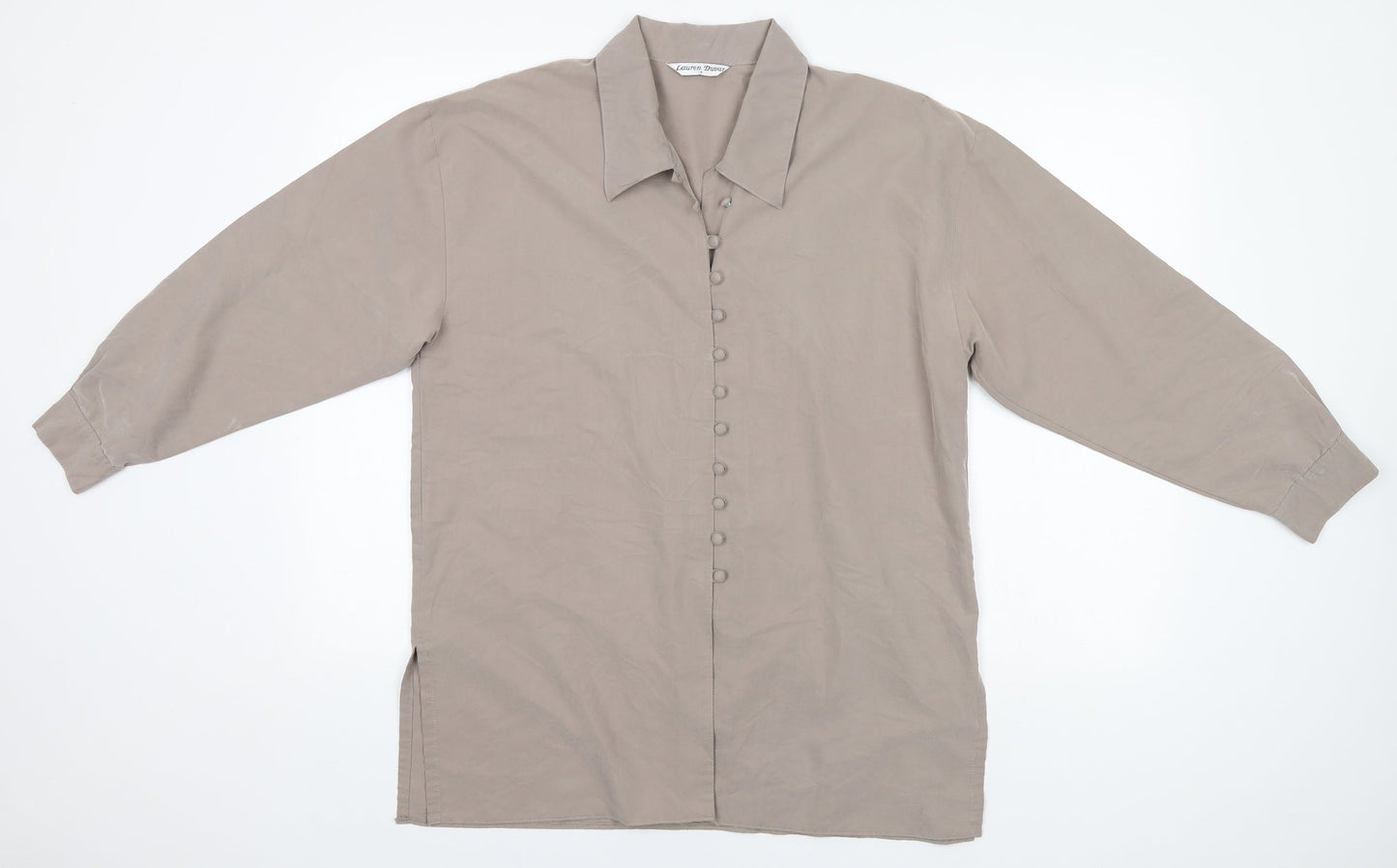 Lauren Duvar Womens Beige  Polyester Basic Button-Up Size 14 Collared
