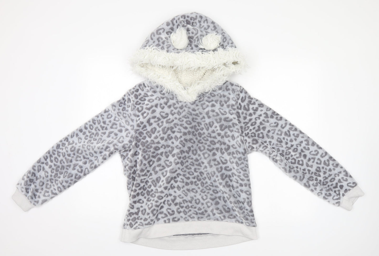 George Womens Grey Animal Print Polyester Pullover Hoodie Size 12