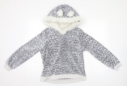 George Womens Grey Animal Print Polyester Pullover Hoodie Size 12