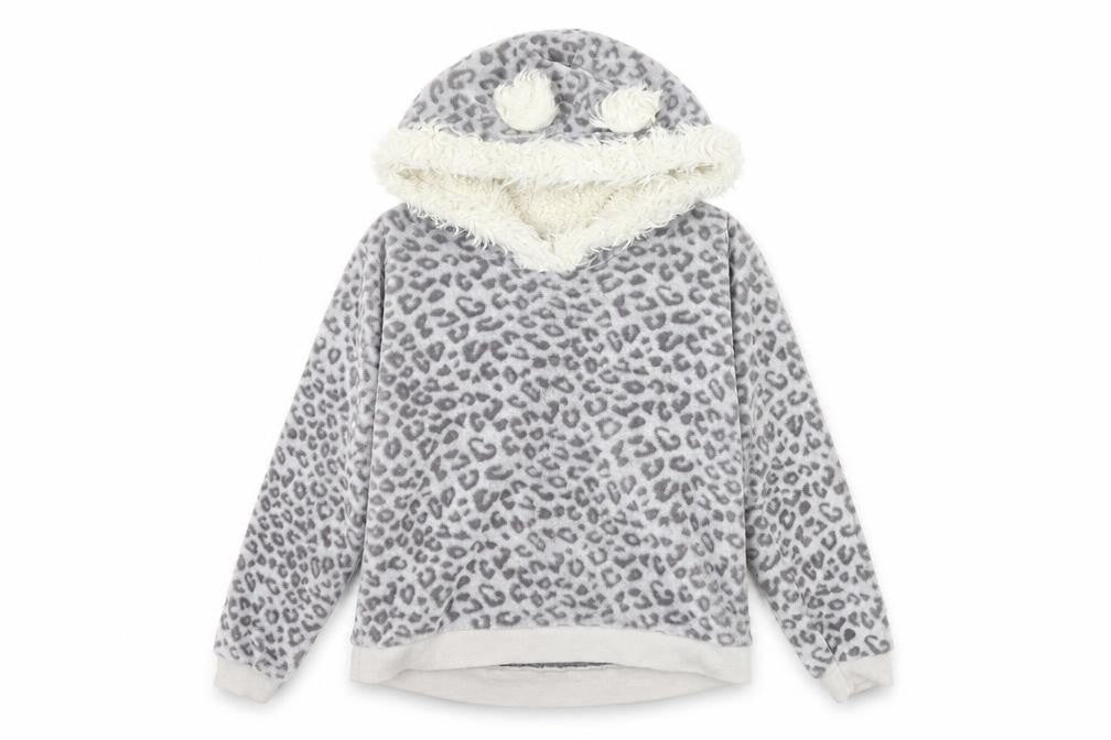George Womens Grey Animal Print Polyester Pullover Hoodie Size 12