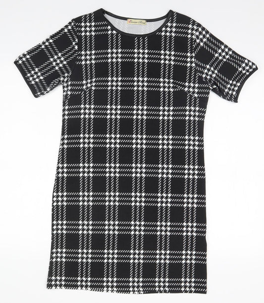 Cameo Rose Womens Black Plaid Polyester Basic T-Shirt Size 10 Round Neck
