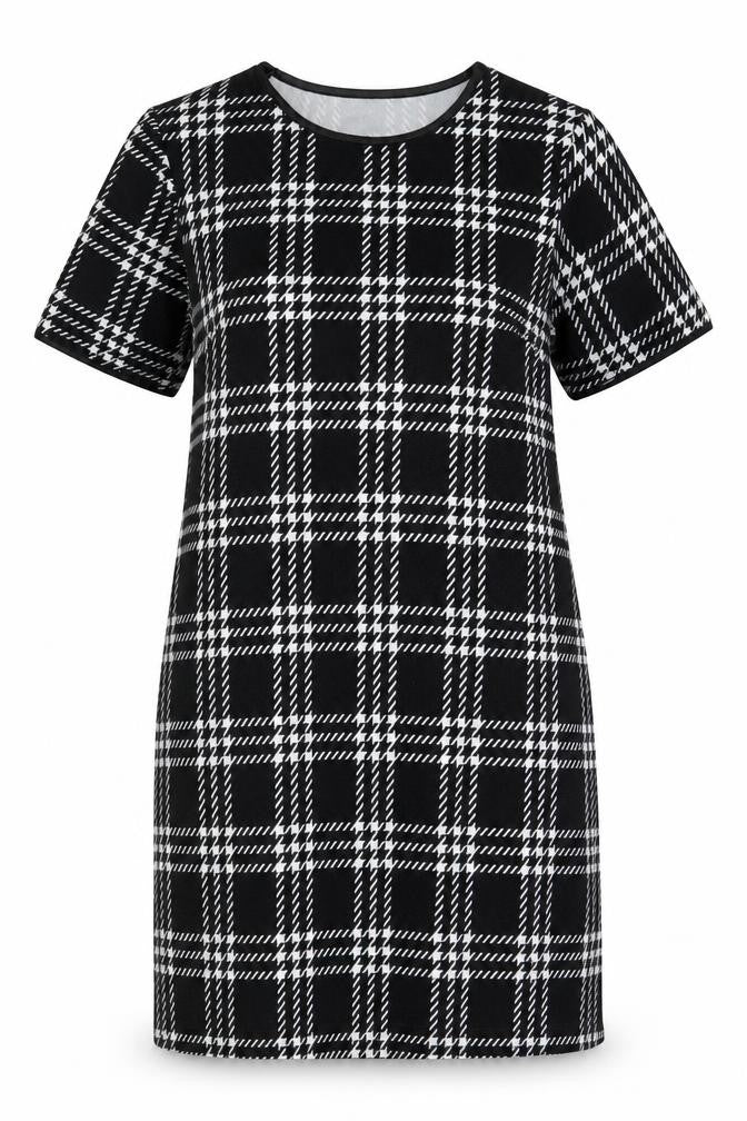 Cameo Rose Womens Black Plaid Polyester Basic T-Shirt Size 10 Round Neck