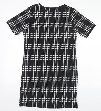 Cameo Rose Womens Black Plaid Polyester Basic T-Shirt Size 10 Round Neck